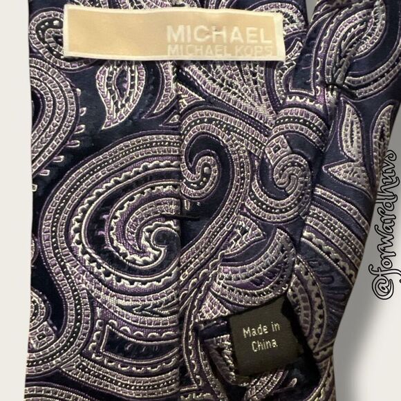 KORS Michael Kors Blue & Purple Paisley Neck Tie - Picture 5 of 9